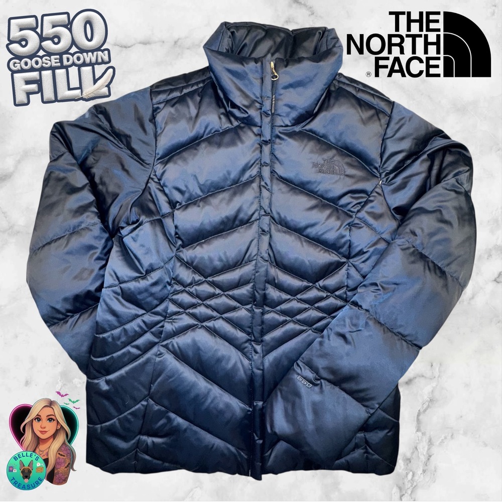 The North Face Women's Medium Aconcagua 550 Down Puffer Jacket Navy Blue Coat
